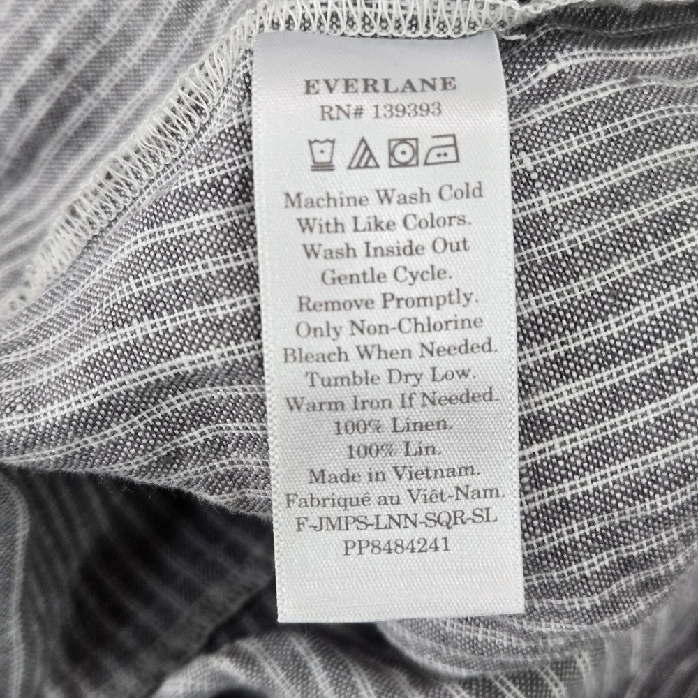 Everlane‎ Women Overall 6 Gray Linen Striped Jumpsuit Coastal Beach 24